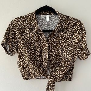 American Apparel Leopard Tie Crop Top, Size XS/S